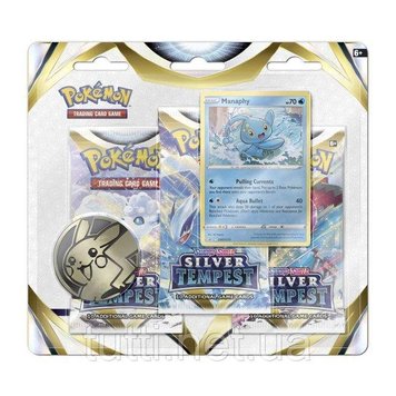 Покемон Бустер Pokémon TCG: Sword & Shield-Silver Tempest 3 Booster Packs, Coin & Manaphy Promo Card 699-17275 фото